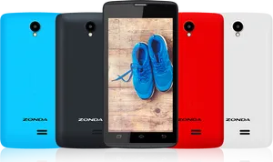 Colorful Smartphones With Blue Sneakers PNG Image