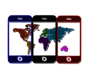 Colorful Smartphones World Map Concept PNG Image