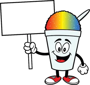 Colorful Snow Cone Character Holding Sign PNG Image