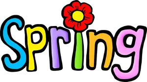 Colorful Spring Textwith Flower PNG Image