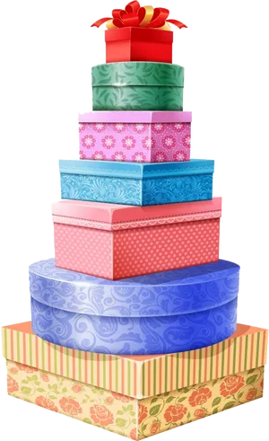 Colorful Stacked Gift Boxes PNG Image