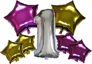 Colorful Star Balloonsand Silver Number One PNG Image