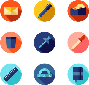Colorful Stationery Icons Set PNG Image