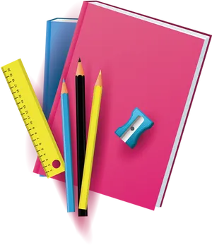Colorful Stationery Items Top View PNG Image