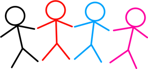 Colorful Stick Figures Holding Hands PNG Image