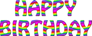 Colorful Striped Happy Birthday Text PNG Image