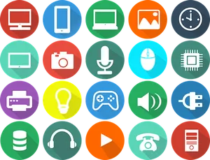 Colorful Technology Icons Set PNG Image