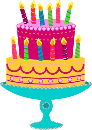 Colorful Tiered Birthday Cake PNG Image