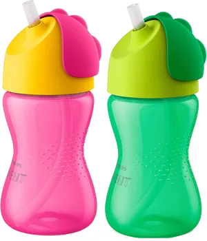 Colorful Toddler Sippy Cups With Straws PNG Image