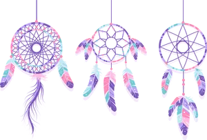 Colorful Trioof Dreamcatchers PNG Image