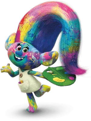 Colorful Troll Character Dancing PNG Image