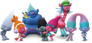 Colorful Trolls Characters Gathering PNG Image