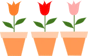 Colorful Tulipsin Pots Illustration PNG Image