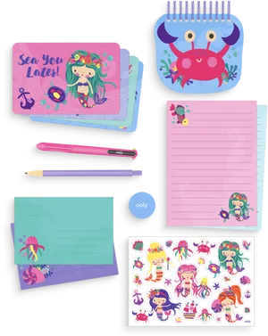 Colorful Underwater Themed Stationery Set PNG Image