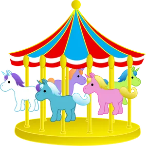 Colorful Unicorn Carousel Illustration PNG Image