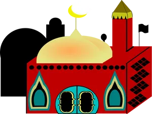 Colorful Vector Mosque Illustration PNG Image