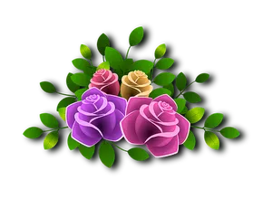 Colorful Vector Roseson Black Background PNG Image