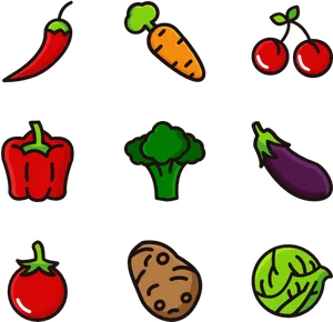 Colorful Vegetable Icons Set PNG Image