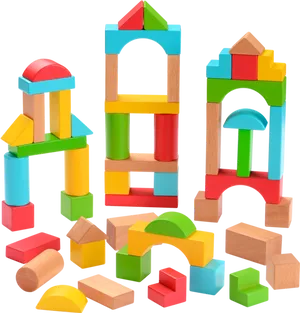 Colorful Wooden Blocks Construction Toys PNG Image