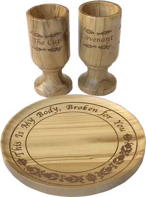 Communion Set Wooden Cups Plate PNG Image