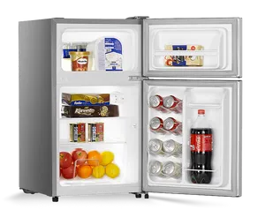 Compact Single Door Refrigerator With Food Items PNG Image