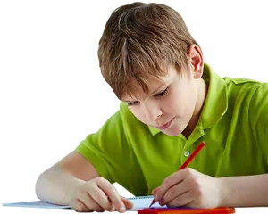 Concentrated Boy Drawing PNG Image