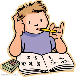 Concentrated Student Studying PNG Image