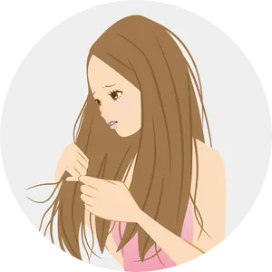 Concerned Woman Examining Hair PNG Image