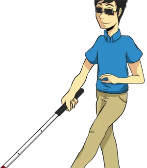 Confident Blind Person Walking PNG Image