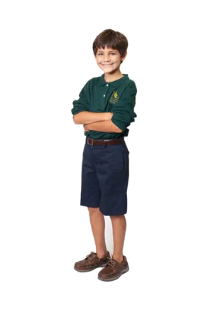 Confident Boy Standing Arms Crossed PNG Image