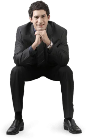 Confident Businessmanin Black Suit PNG Image