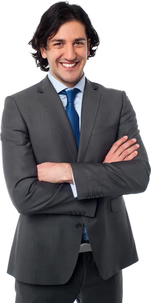 Confident Businessmanin Grey Suit PNG Image