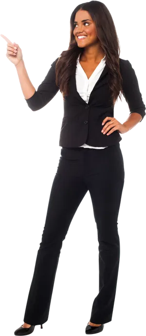 Confident Businesswoman Pointing Upward PNG Image