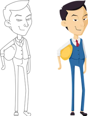 Confident Cartoon Businessman Holding Coin PNG Image