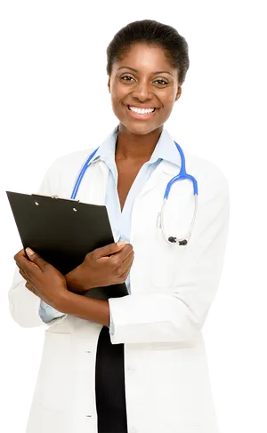 Confident Female Physician With Clipboard PNG Image