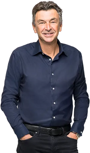 Confident Manin Blue Shirt PNG Image