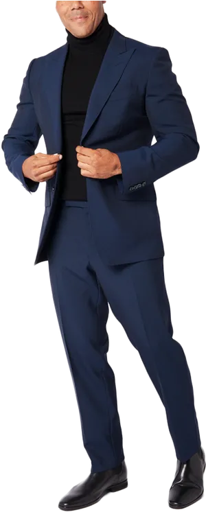 Confident Manin Blue Suit PNG Image