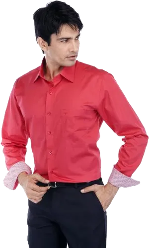 Confident Manin Red Shirt PNG Image