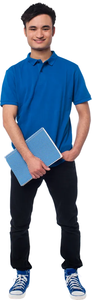 Confident Student Holding Notebook PNG Image