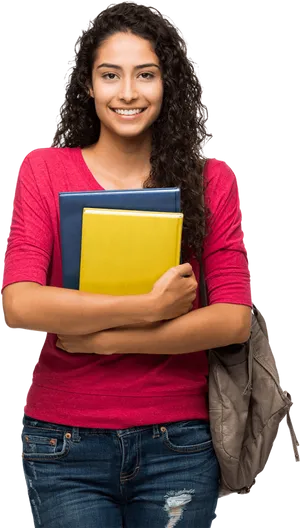 Confident Studentwith Books PNG Image