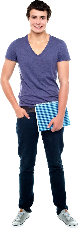 Confident Studentwith Notebook PNG Image