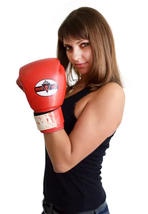 Confident Woman Boxing Gloves PNG Image