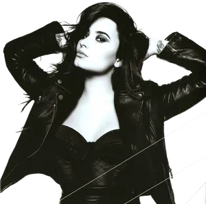 Confident Woman Leather Jacket PNG Image