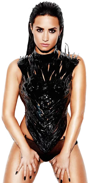 Confident Womanin Black Outfit PNG Image