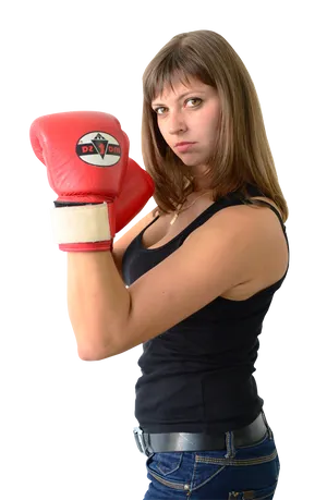 Confident Womanwith Boxing Gloves PNG Image