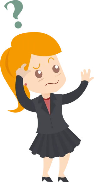 Confused Cartoon Girlwith Question Mark PNG Image