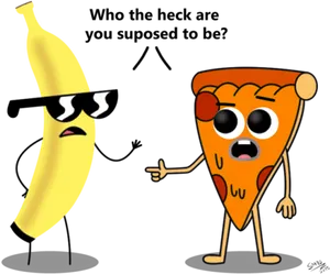 Confused Pizzaand Cool Banana PNG Image