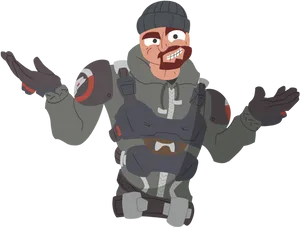 Confused Soldier Cartoon Shrug PNG Image