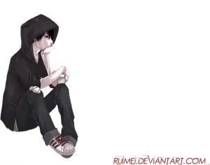 Contemplative Anime Boy PNG Image