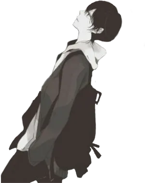 Contemplative Anime Boy Monochrome PNG Image